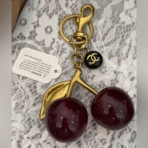 Cherry Keychain with Gold and Red Accents